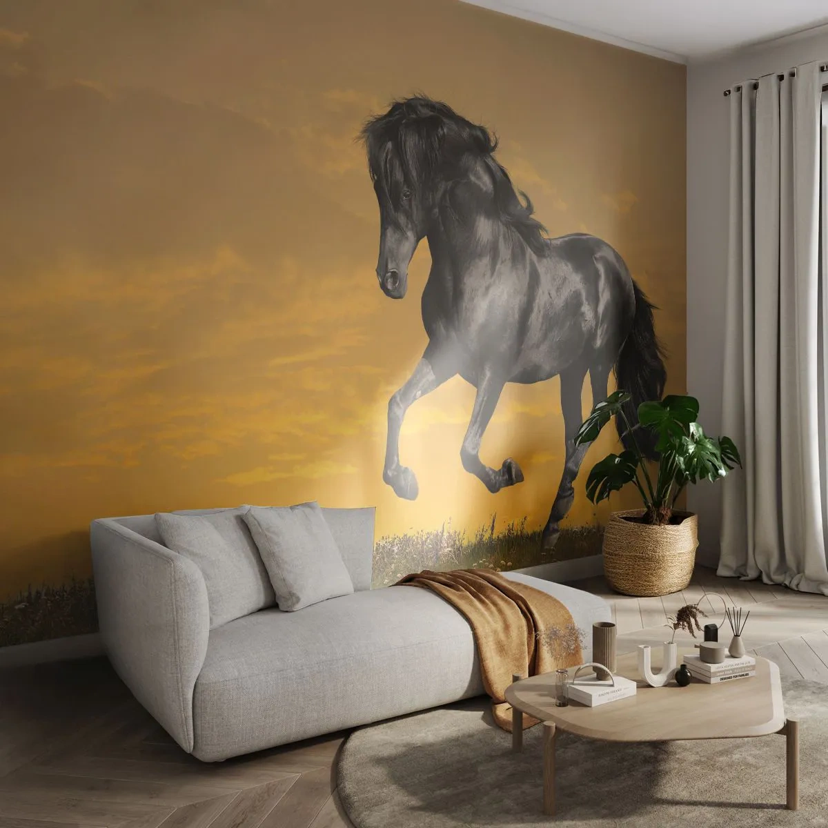 Papel de Parede Autocolante Deluxe Sticker - Belo, livre e selvagem - Animais, Cavalo, Paisagem - 250x175 cm