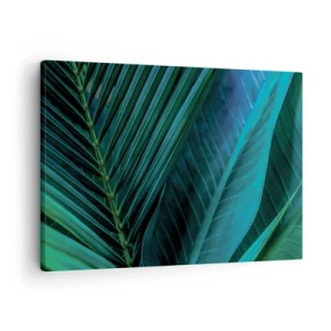 Quadro em tela - Close-up de folhas verdes tropicais - 70x50cm - Anatomia da vegetação - Decoração de parede moderna para a sala de estar e quarto ARTTOR