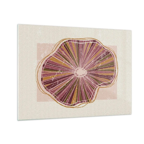 Quadro em vidro - Uma forma orgânica radiante em tons de rosa e marrom - 70x50cm - Abstração radiante - Decoração de parede moderna para a sala de estar e quarto ARTTOR