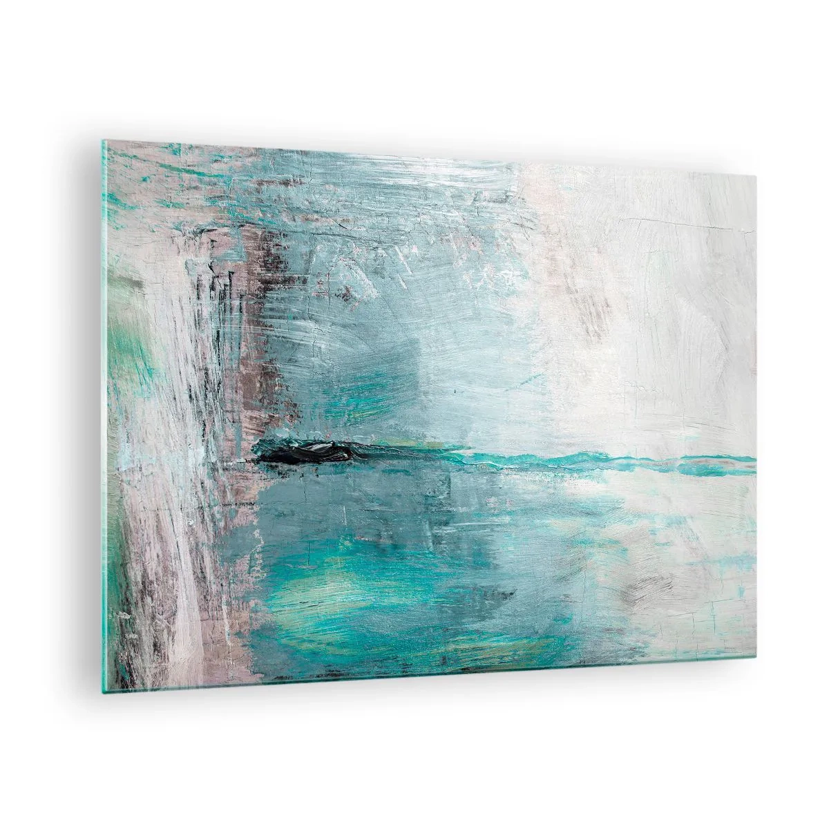 Quadro em vidro - Composição abstrata em tons de azul e cinza - 70x50cm - Horizontalmente em azul - Decoração de parede moderna para a sala de estar e quarto ARTTOR