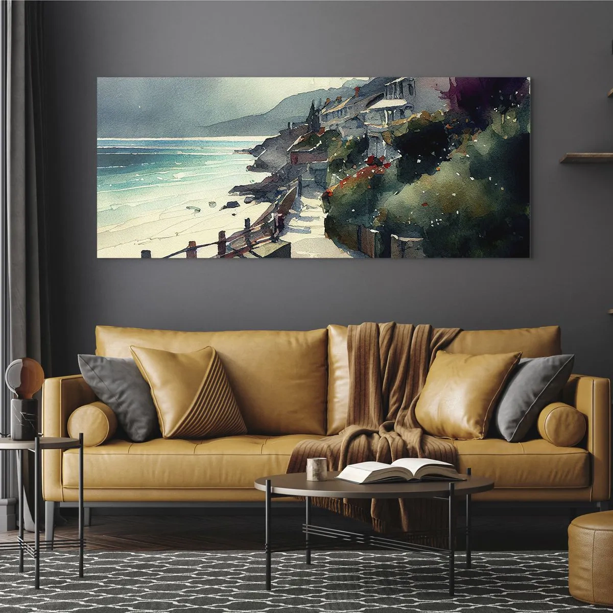 Quadro em vidro - Cidade mediterrânea - 160x50 cm