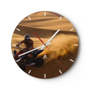 Relógio de parede - Relógio em vidro - Quadriciclo no deserto em ação - 30x30cm - Nas ondas de areia - Decoração de parede moderna para a sala de estar, cozinha e quarto ARTTOR