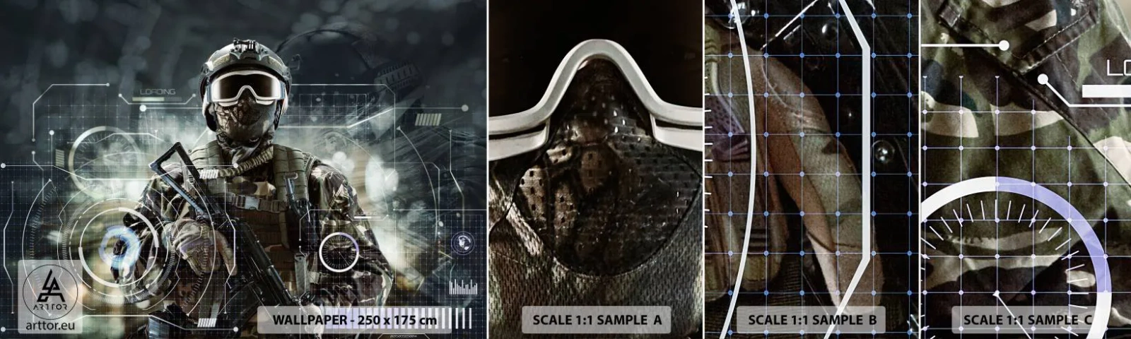 Amostra de papel de parede autocolante Deluxe Sticker - Poder para poder - Abstração, Soldado, Comando - 100x30 cm