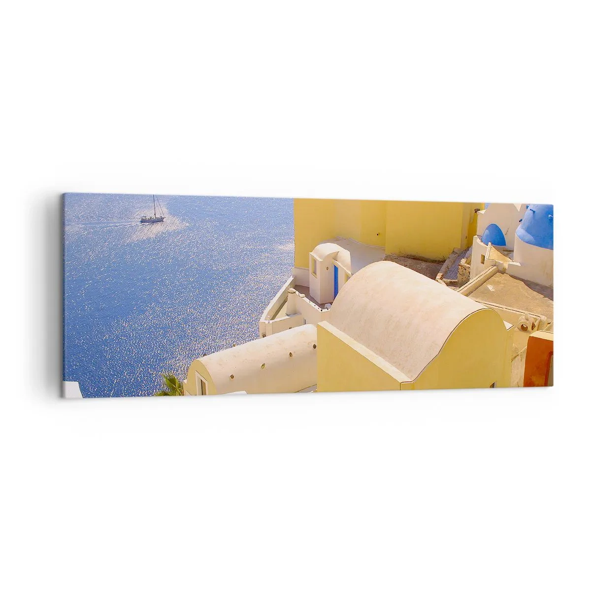 Quadro em tela - Paisagem grega em branco e azul - 140x50 cm