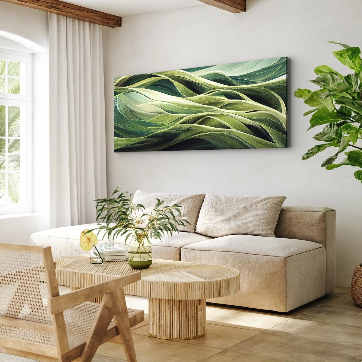 Quadro em tela - Jogo verde abstrato - 140x50 cm