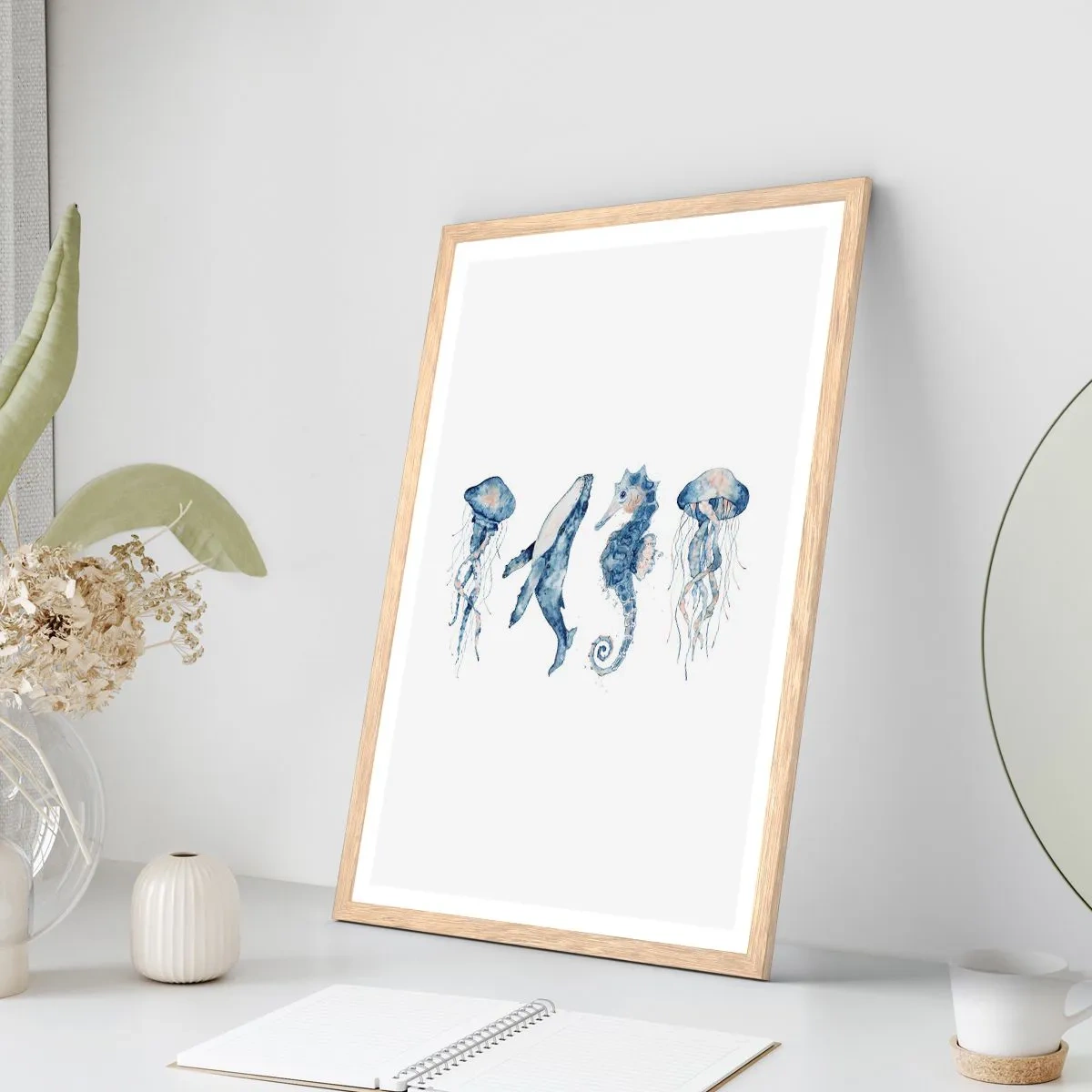 Pôster com moldura de carvalho claro - Maravilhas do mar - 70x100 cm