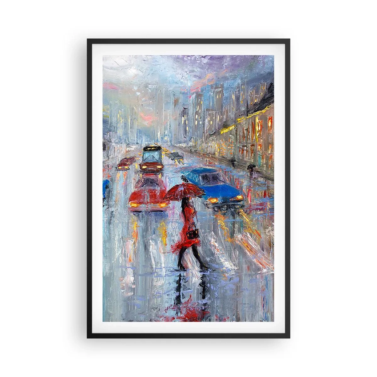 Pôster com moldura preta - Tarde chuvosa na cidade - 61x91 cm