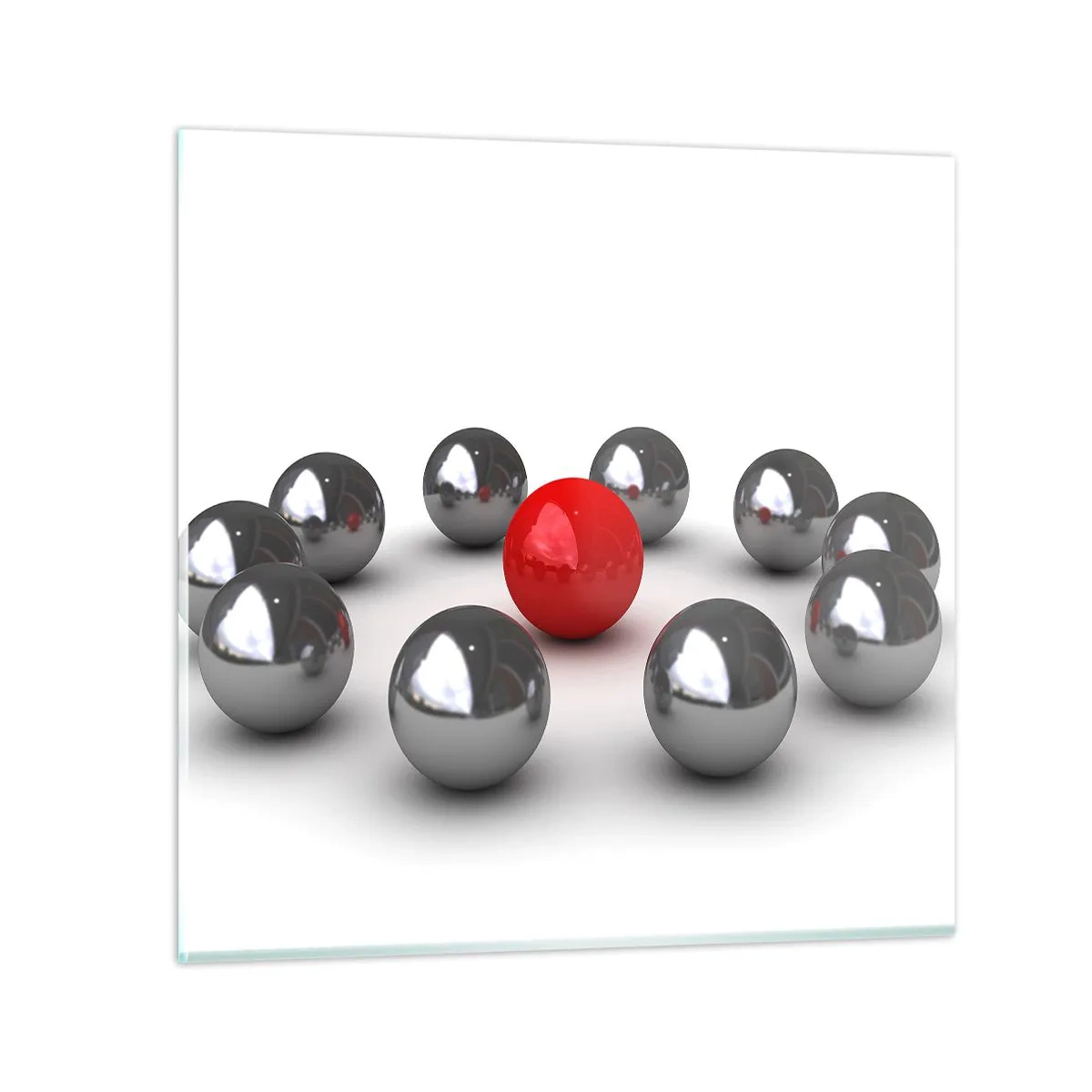 Quadro em vidro - Círculo em prata e vermelho - 70x70 cm