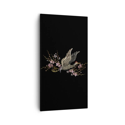 Quadro em tela - Pássaro exótico e bordado - 55x100 cm