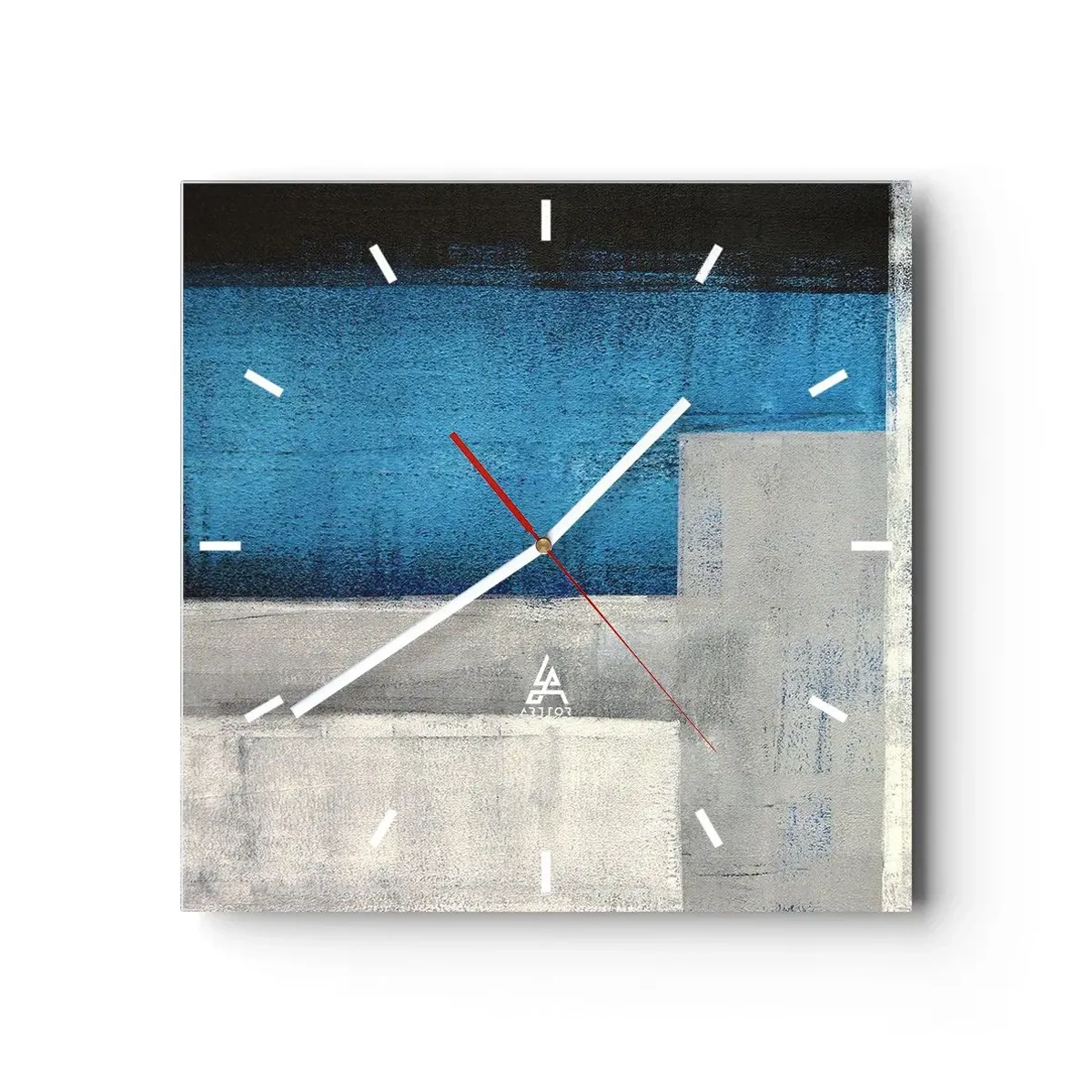 Relógio de parede - Relógio em vidro - Uma composição poética de cinza e azul - 30x30 cm