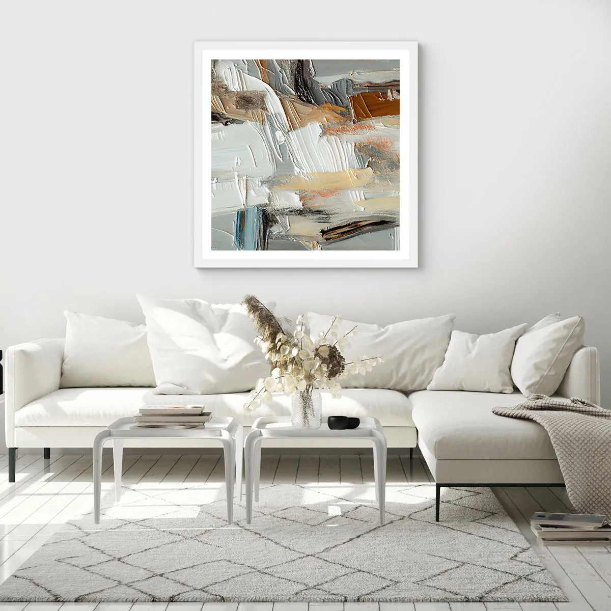Pôster em moldura branca - Camadas coloridas - 40x40 cm