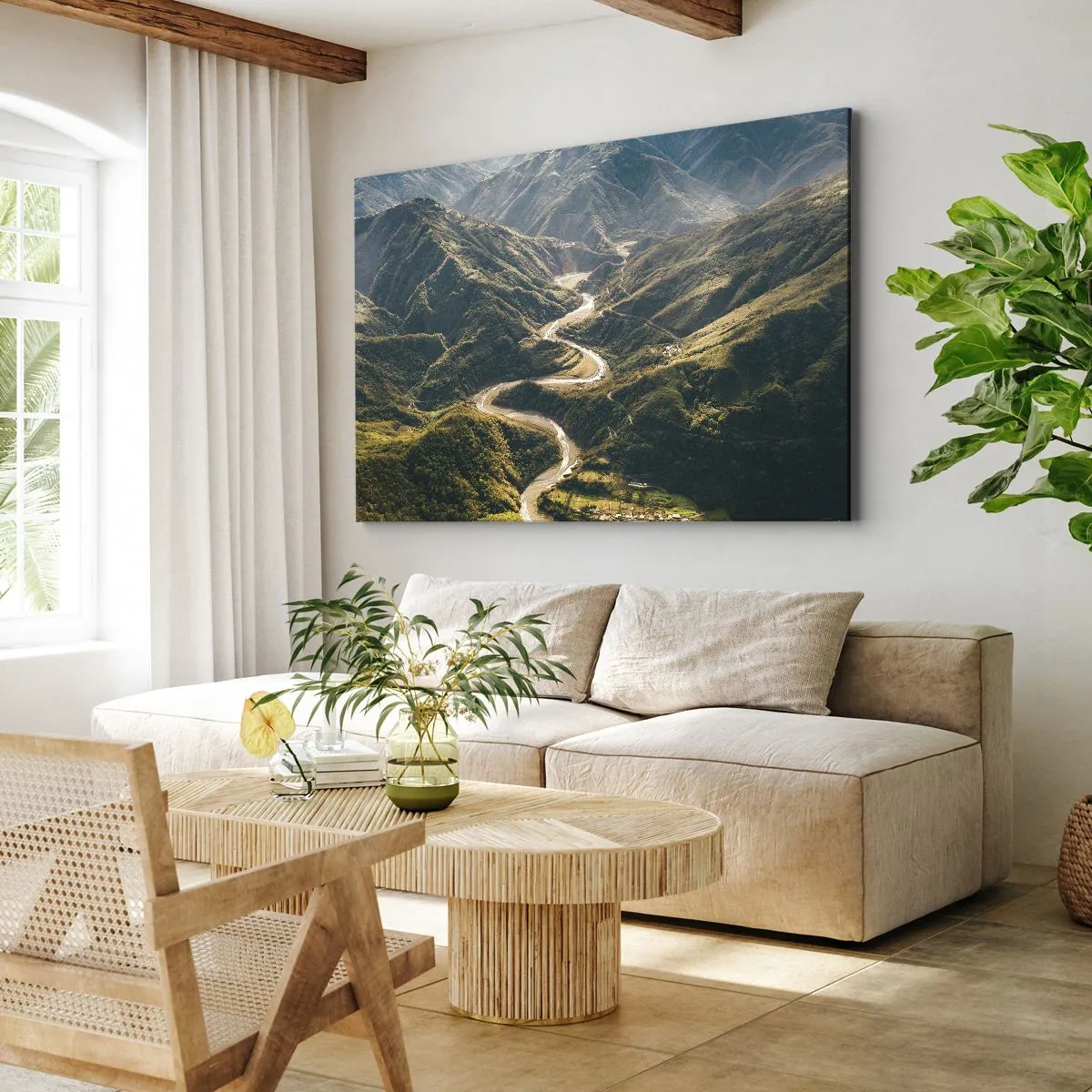 Quadro em tela - Uma paisagem montanhosa com uma estrada sinuosa entre colinas verdes - 70x50cm - Direto do coração das montanhas - Decoração de parede moderna para a sala de estar e quarto ARTTOR