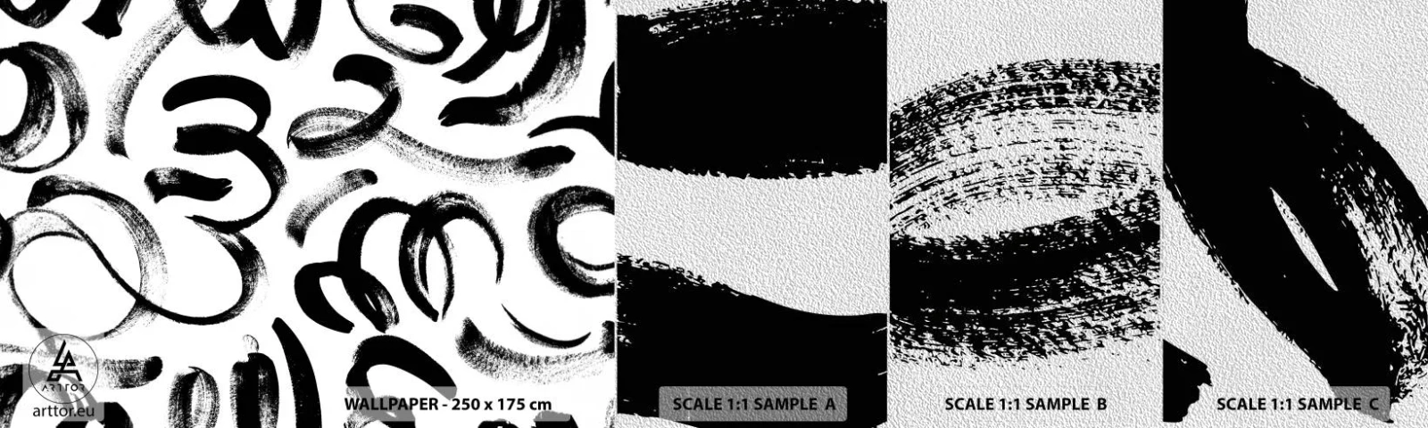 Amostra de papel de parede Premium Sand - Preto sobre branco - Arte Moderna, Modernidade, Padrões - 100x30 cm