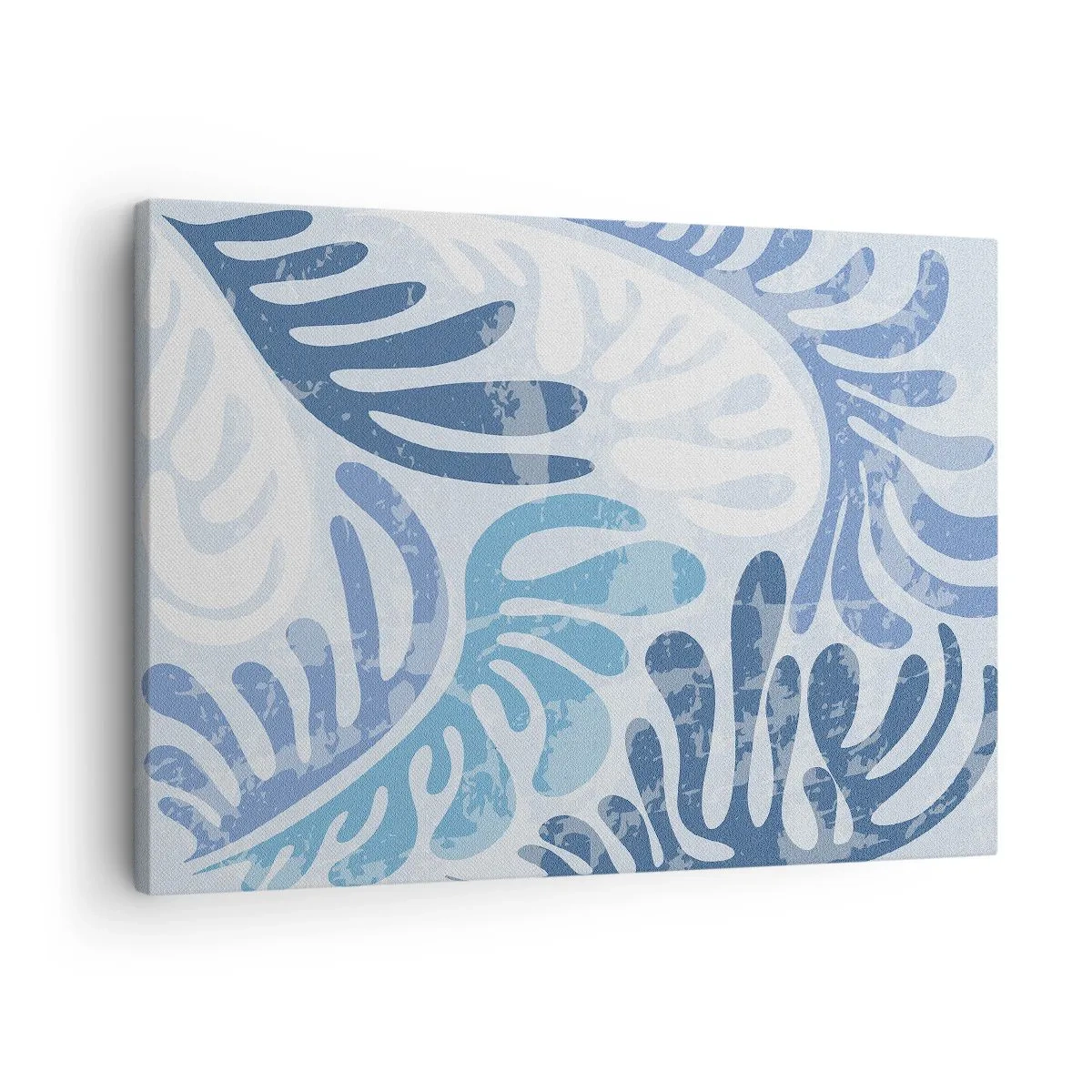 Quadro em tela - Formas abstratas em tons de azul sobre fundo branco - 70x50cm - Samambaias azuis - Decoração de parede moderna para a sala de estar e quarto ARTTOR