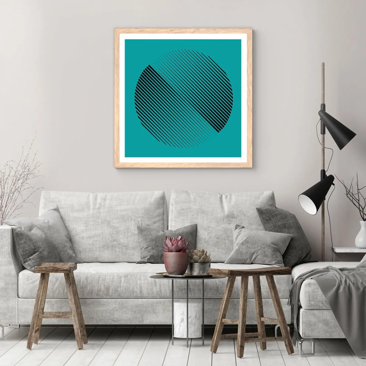 Pôster com moldura de carvalho claro - Círculo – uma variação geométrica - 60x60 cm