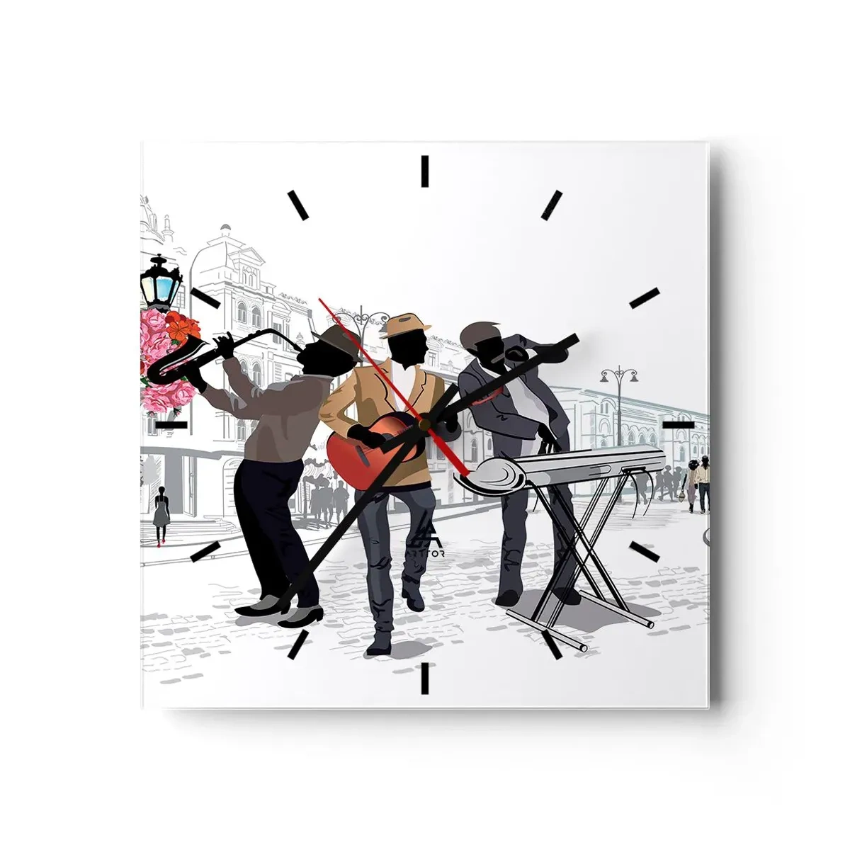 Relógio de parede - Relógio em vidro - Música de rua - 40x40 cm