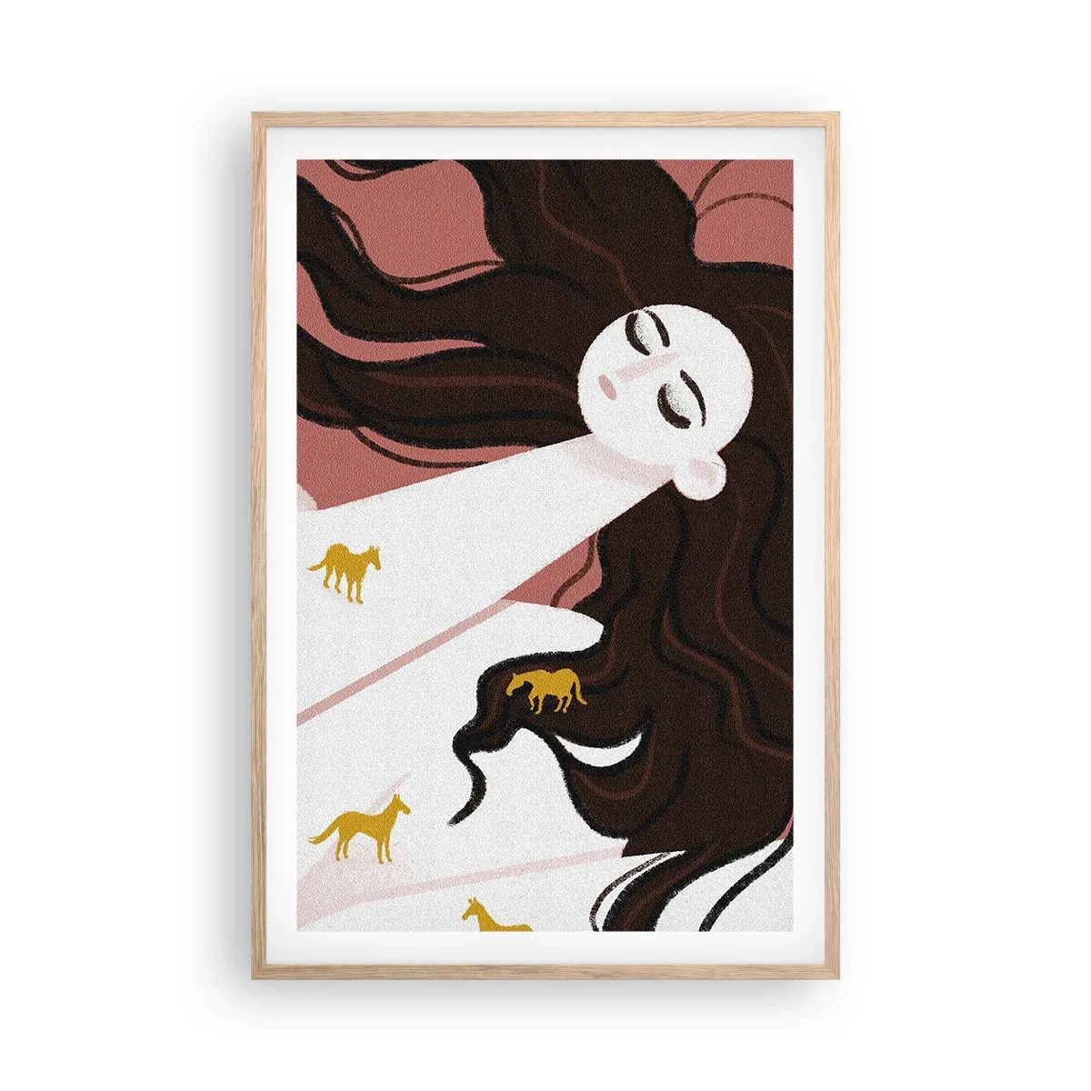 Pôster com moldura de carvalho claro - Sonho com um cavalo dourado - 61x91 cm