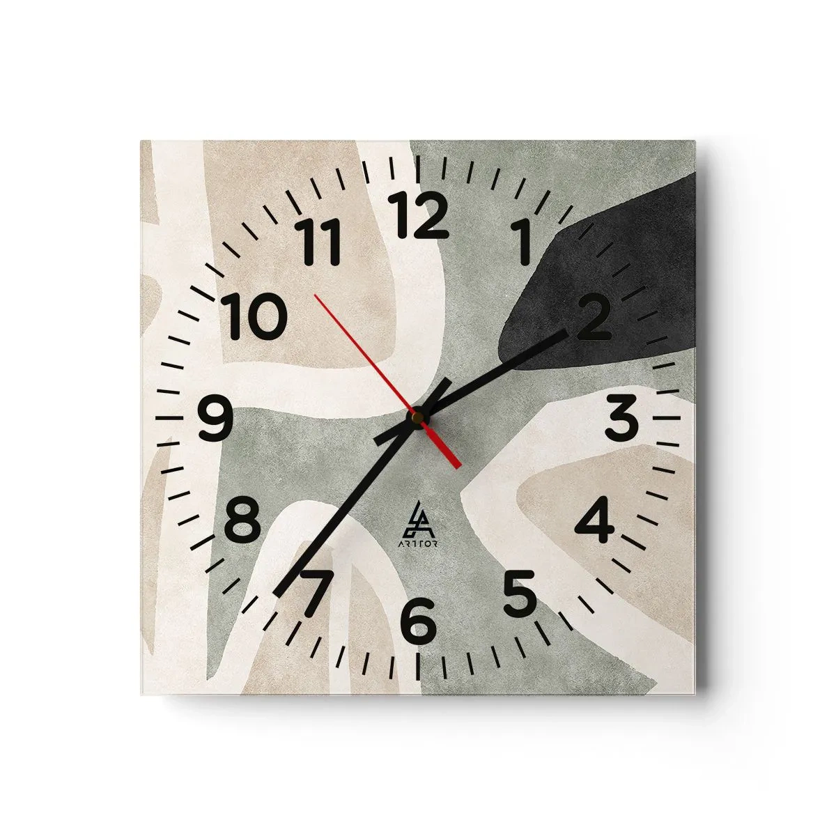 Relógio de parede - Relógio em vidro - Composição com motivo preto - 40x40 cm