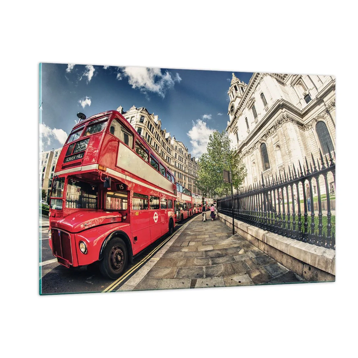 Quadro em vidro - Rua de Londres em cinza e vermelho - 120x80 cm