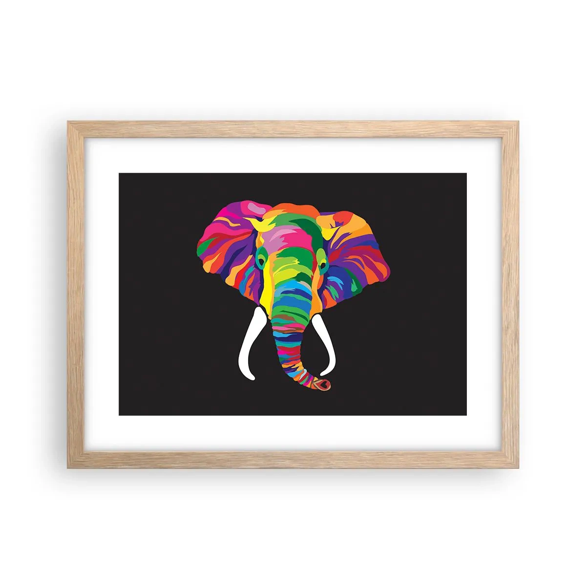 Pôster com moldura de carvalho claro - O elefante que adorava banhar-se no arco-íris - 40x30 cm