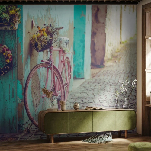 Papel de Parede Autocolante Deluxe Sticker - Volto logo - Bicicleta, Arquitetura, Flores - 400x280 cm