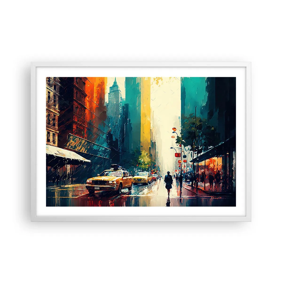 Pôster em moldura branca - Nova York – até a chuva é colorida aqui - 70x50 cm