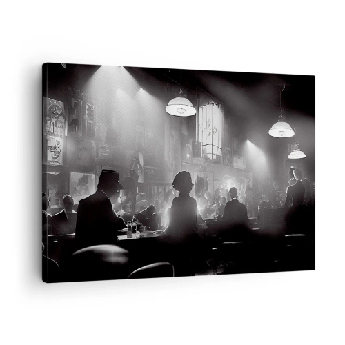 Quadro em tela - Cena de boate de jazz em preto e branco - 70x50cm - Em uma atmosfera de jazz - Decoração de parede moderna para a sala de estar e quarto ARTTOR