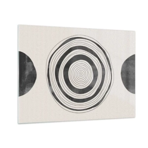 Quadro em vidro - Padrão abstrato preto e branco com círculos concêntricos - 70x50cm - Importante é o que há no caminho - Decoração de parede moderna para a sala de estar e quarto ARTTOR