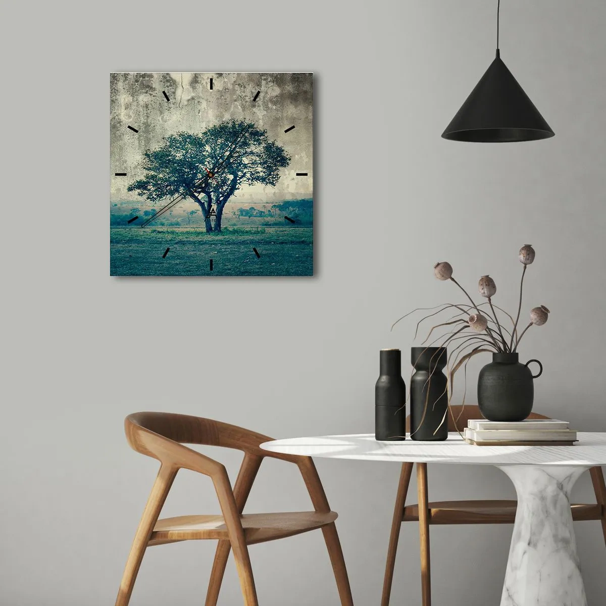 Relógio de parede - Relógio em vidro - Uma macieira num prado azul? - 30x30 cm