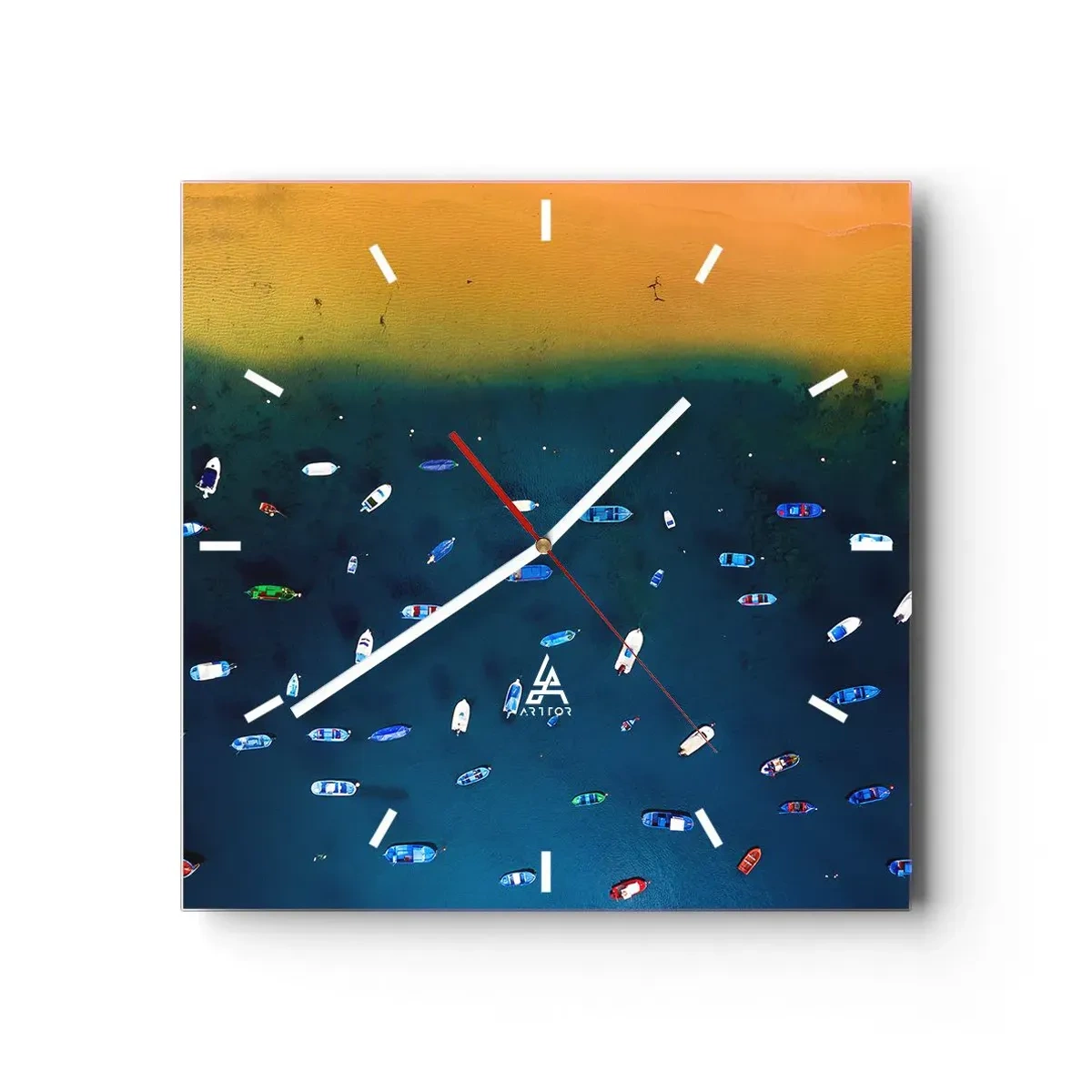 Relógio de parede - Relógio em vidro - Jogo de férias - 30x30 cm