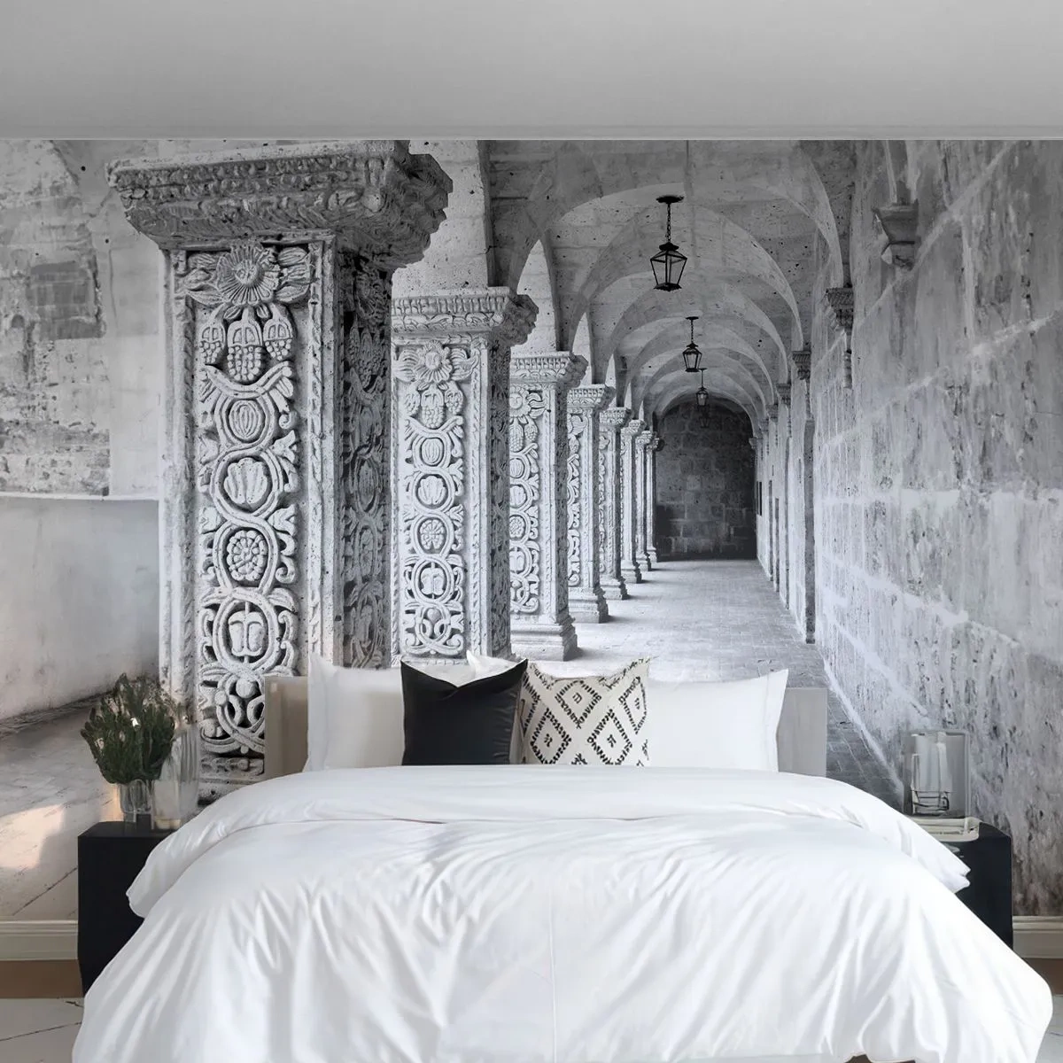 Papel de Parede Premium Sand - E para onde...? - Arquitetura, Pedaço, Preto e branco - 450x315 cm