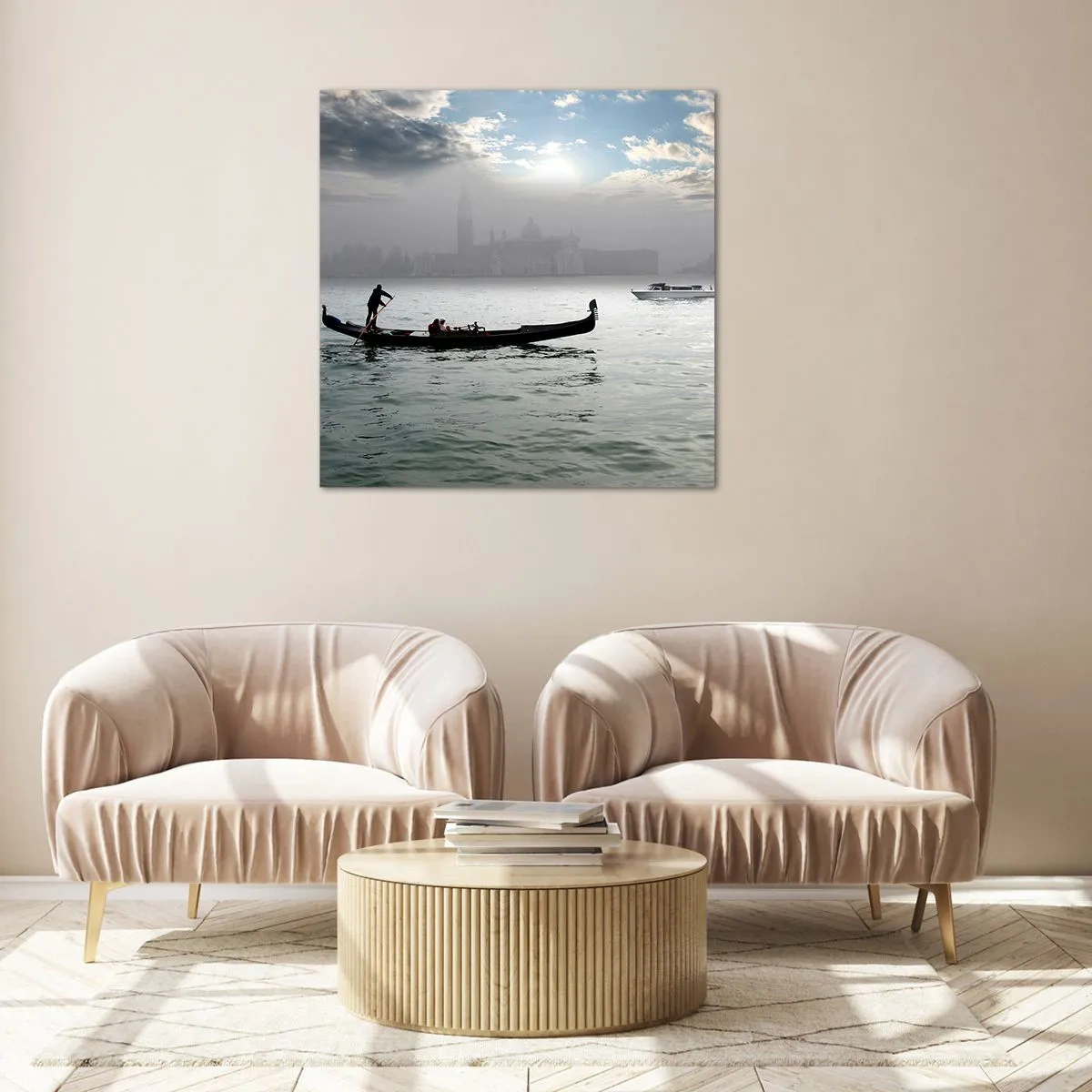 Quadro em vidro - Uma cidade fabulosa feita de água e nevoeiro - 60x60 cm