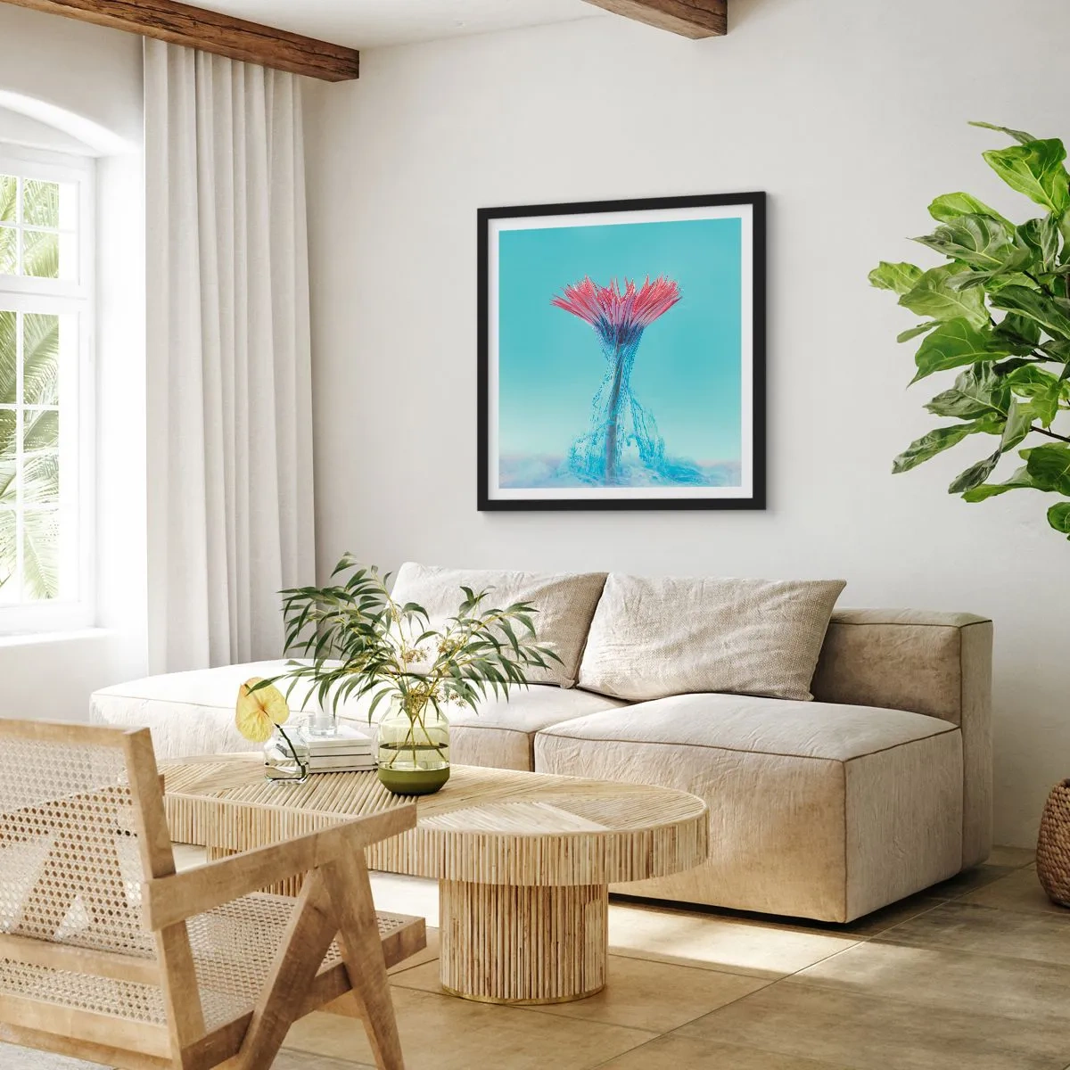 Pôster com moldura preta - Num abraço revigorante - 60x60 cm