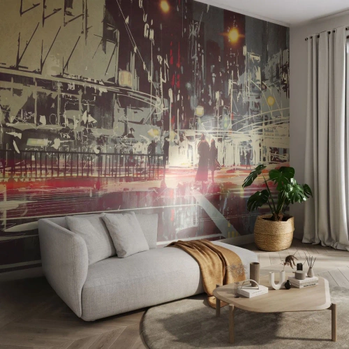 Papel de Parede Autocolante Deluxe Sticker - Travessia metropolitana - Cidade, Arquitetura, Vida noturna - 150x105 cm
