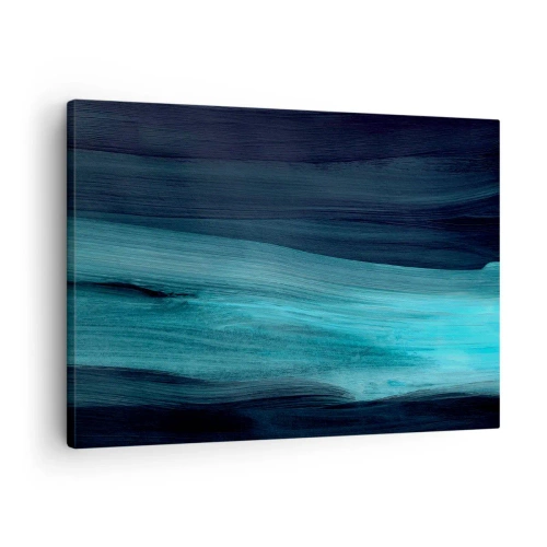 Quadro em tela - Ondas abstratas sutis em tons escuros de azul - 70x50cm - Vá com o fluxo - Decoração de parede moderna para a sala de estar e quarto ARTTOR