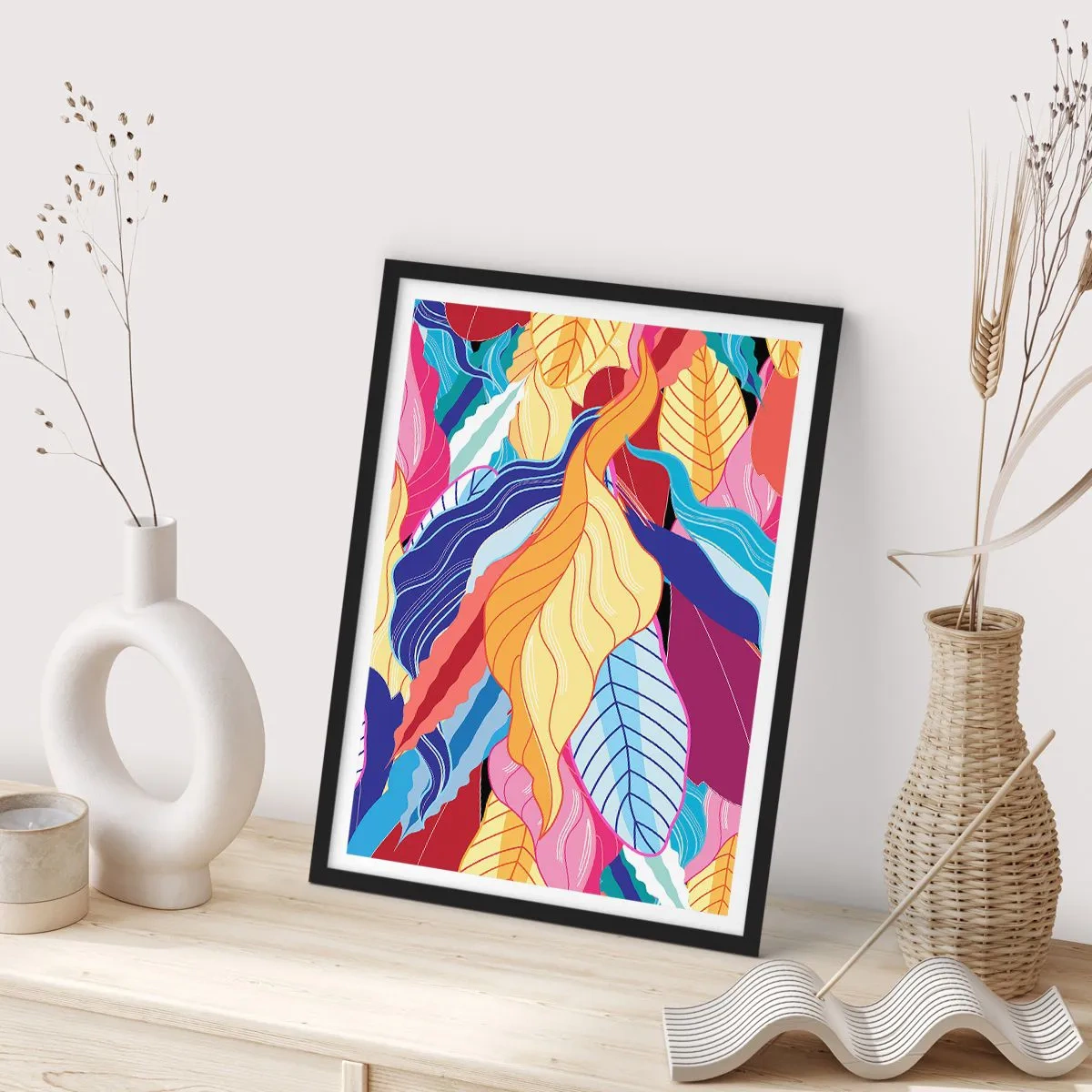 Pôster com moldura preta - Bagunça colorida - 40x50 cm