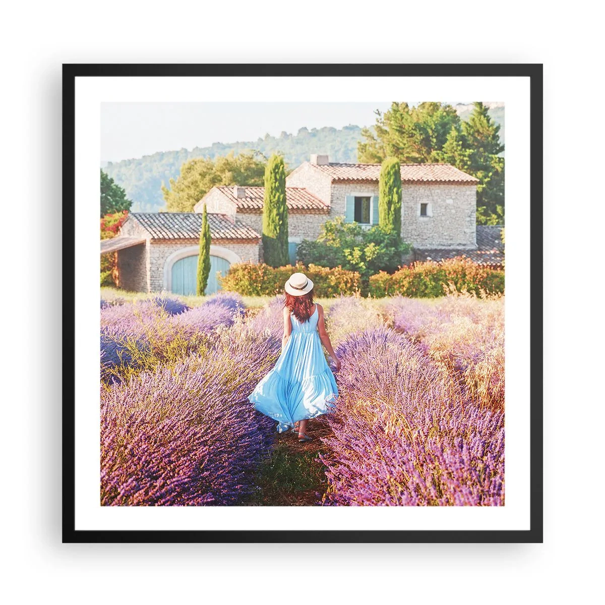 Pôster com moldura preta - Menina Lavanda - 60x60 cm