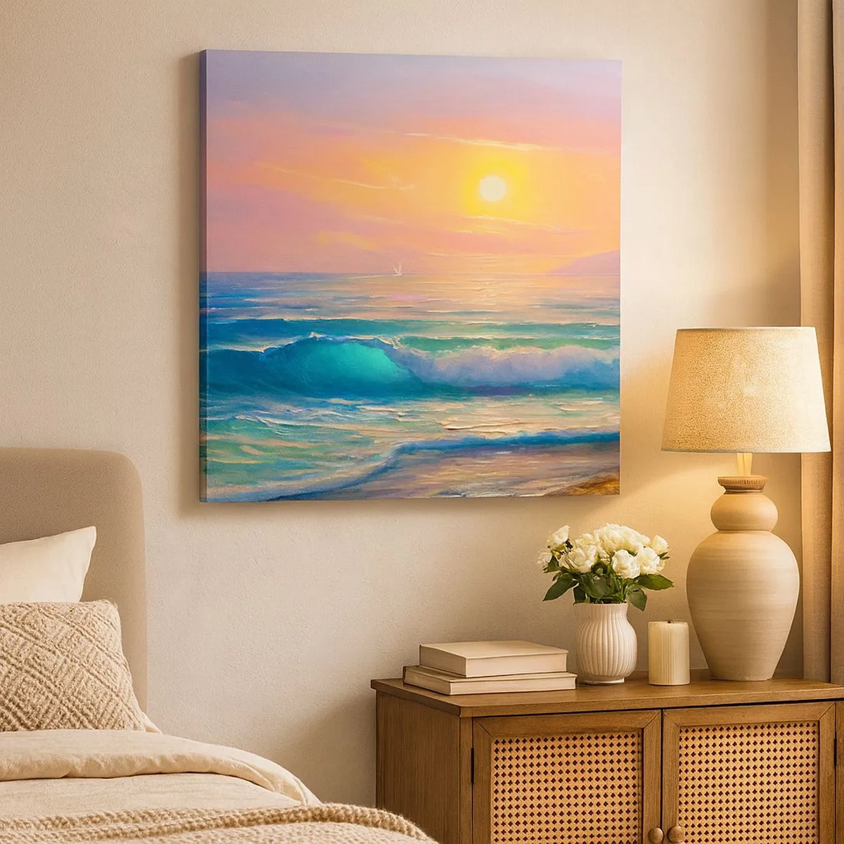 Quadro em tela - O canto turquesa das ondas - 30x30 cm