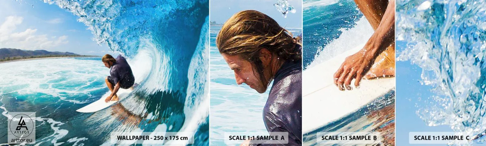 Amostra de papel de parede autocolante Deluxe Sticker - Dançando com as ondas - Esporte, Surfar, Prancha de surfe - 100x30 cm