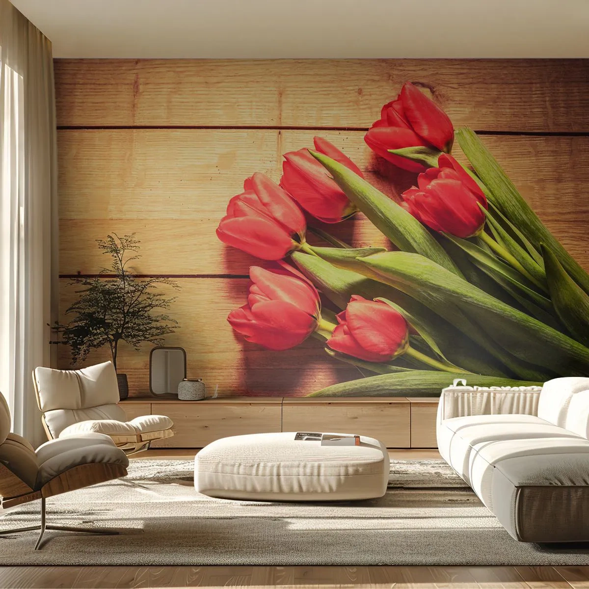 Papel de Parede Premium Sand - Declaração de primavera - Flores, Tulipas, Buquê de flores - 100x70 cm