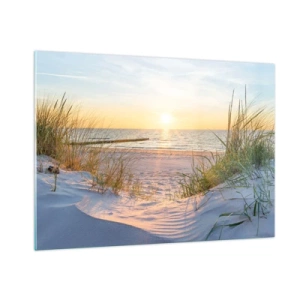 Quadro em vidro - O som do mar, o canto dos pássaros, a praia selvagem entre a relva... - 100x70 cm