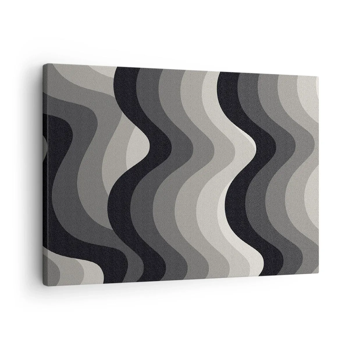 Quadro em tela - Padrões ondulados em preto e branco em tons de cinza - 70x50cm - Onda após onda - Decoração de parede moderna para a sala de estar e quarto ARTTOR