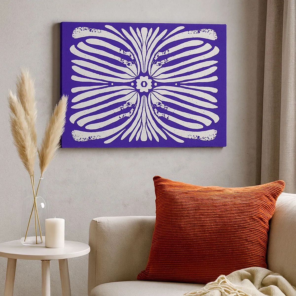 Quadro em tela - Padrão étnico em tons de roxo e branco - 70x50cm - Inspirações étnicas - Decoração de parede moderna para a sala de estar e quarto ARTTOR