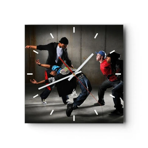 Relógio de parede - Relógio em vidro - Dançando com o vento da rua - 40x40 cm