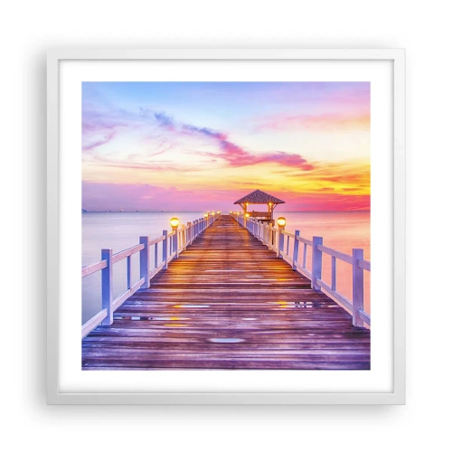 Pôster em moldura branca - O silêncio lilás-dourado da noite - 50x50 cm