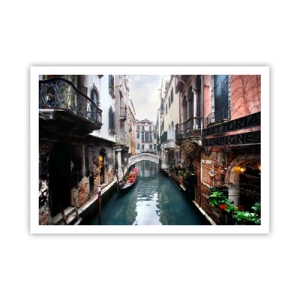 Pôster - Paisagem veneziana com gôndola e ponte - 100x70 cm
