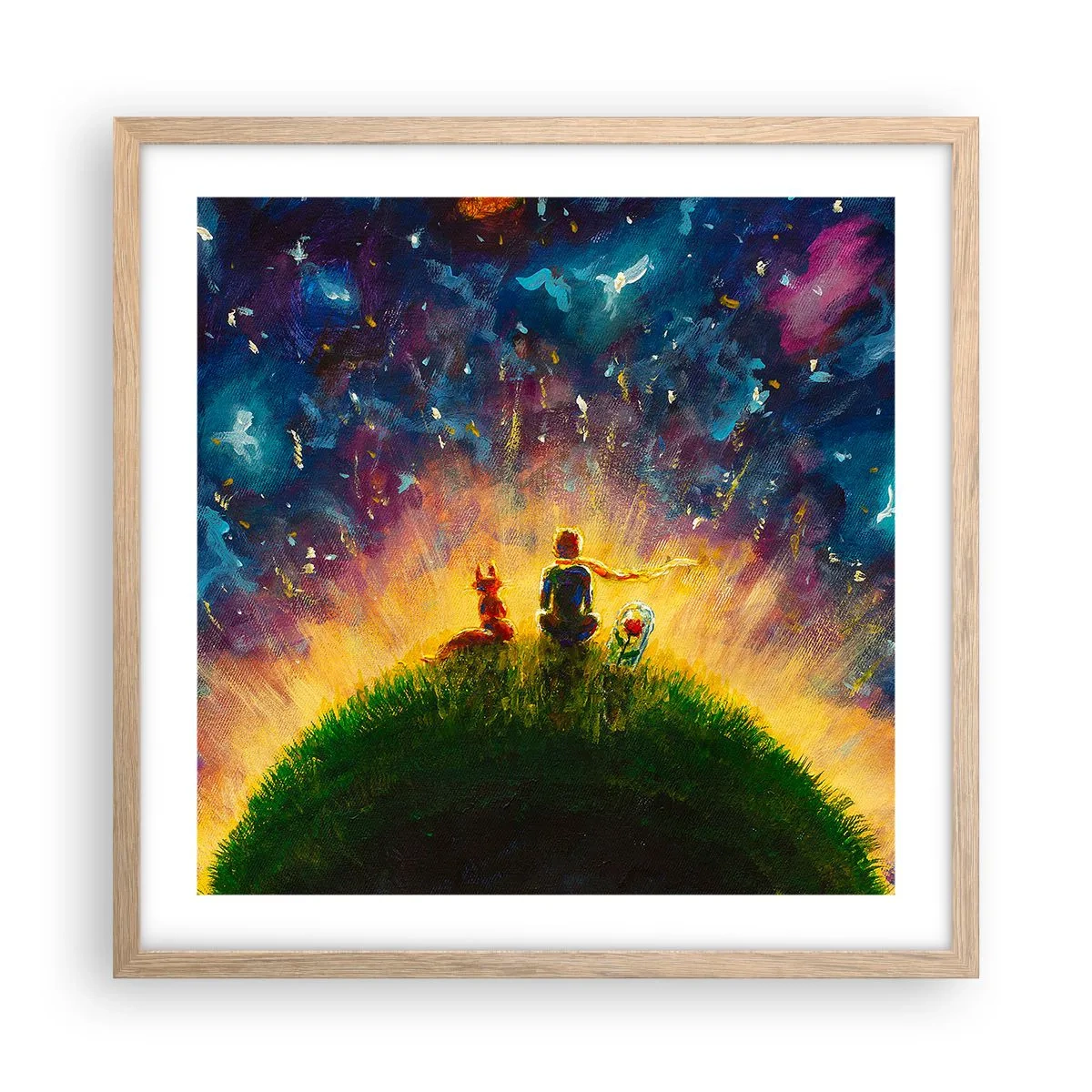 Pôster com moldura de carvalho claro - Amor e amizade - o mundo inteiro - 50x50 cm