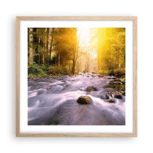 Pôster com moldura de carvalho claro - Malaquita em um cenário de ouro e prata - 50x50 cm