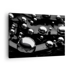 Quadro em tela - Gotas abstratas em uma superfície preta - 70x50cm - Das profundezas negras - Decoração de parede moderna para a sala de estar e quarto ARTTOR