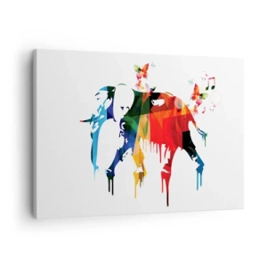 Quadro em tela - Elefante colorido com borboletas em um estilo geométrico moderno - 70x50cm - Todos podem dançar - Decoração de parede moderna para a sala de estar e quarto ARTTOR